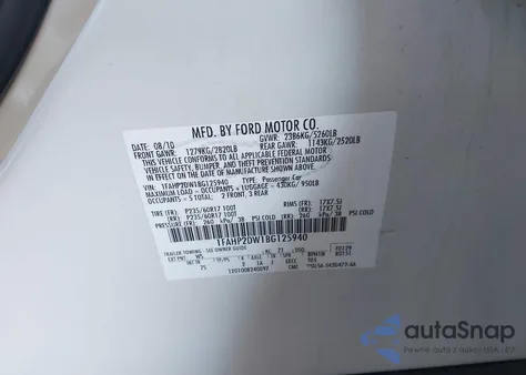 2011 Ford Taurus Se from USA, damaged, VIN 1FAHP2DW1BG125940